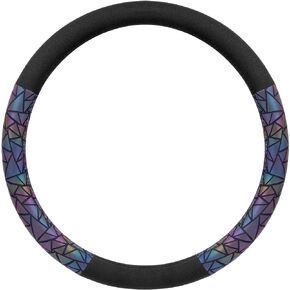 BDK Geometric Prism Sparkle Glitter Steering Wheel Cover - Car Steering Wheel Cover for Women with Shiny Holo Bling Accents, Fits Most Car Truck Van SUV Wheel Sizes 14.5 to 15 inch