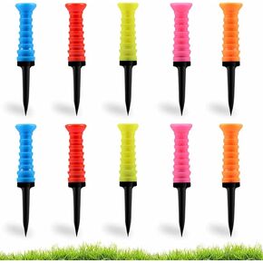 Golf Tees Plastic, Pack of 10 Pcs Soft Rubber Top Golf Tees 3 1/4 Inch Multiple Colors Reduces Friction and Side Spin
