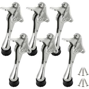 6 Pack Kickdown Door Stop, Commercial Heavy Duty Door Stop, Door Stoppers for Bottom of Door, Kickstand Door Stopper with Rubber Tip and Spring Lever, Easy to Kick Down Door Stop Stopper and Release