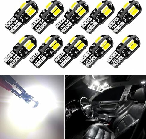 10 قطع سيارة T10 LED لمبة داخلية، 12 فولت 5730-8SMD 360 درجة زاوية إضاءة صندوق السيارة ضوء خريطة ضوء القراءة، ضوء إسفين جانبي 6500 كلفن، ضوء مصباح عالمي خالٍ من الأخطاء للسيارات (أبيض) in Saudi Arabia