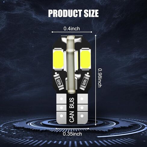 10 قطع سيارة T10 LED لمبة داخلية، 12 فولت 5730-8SMD 360 درجة زاوية إضاءة صندوق السيارة ضوء خريطة ضوء القراءة، ضوء إسفين جانبي 6500 كلفن، ضوء مصباح عالمي خالٍ من الأخطاء للسيارات (أبيض) in Saudi Arabia