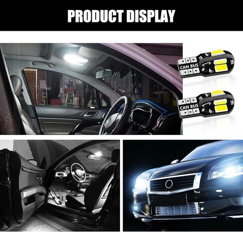 10 قطع سيارة T10 LED لمبة داخلية، 12 فولت 5730-8SMD 360 درجة زاوية إضاءة صندوق السيارة ضوء خريطة ضوء القراءة، ضوء إسفين جانبي 6500 كلفن، ضوء مصباح عالمي خالٍ من الأخطاء للسيارات (أبيض) in Saudi Arabia