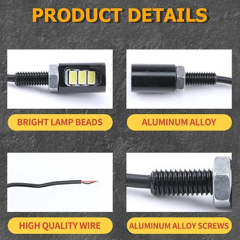 2PCS 12V Aluminum LED License Plate Light, Waterproof Screw Bolt License Plate Lamp, Universal Car Exterior Decoration for Most Vehicles Trucks Motorcycles Bikes (Yellow) in Saudi Arabia