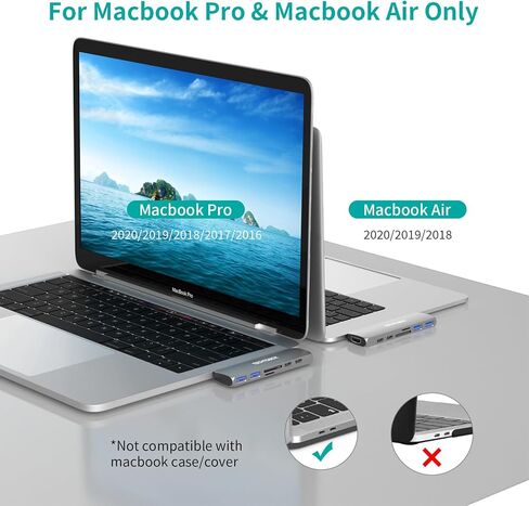 USB C Hub Adapter for MacBook Pro/Air M1M2 2022 2021 2020 13" 15" 16",7 in 2 MacBook Multiport Adapter Accessories with 4K HDMI,2 USB-A 3.0,SD/TF Card,USB-C Data,100W and 40Gbps Thunderbolt 3 in Kuwait