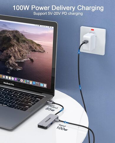 QGeeM USB C to HDMI Adapter 4K, 3 in 1 USB C Hub HDMI USB C Adapter, 100W Fast Charge, Compatible for MacBook Pro/Air/iPad Pro, Samsung Galaxy S10/S9, Surface 8 and More Type C Devices in Kuwait