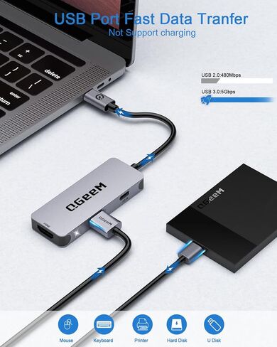 QGeeM USB C to HDMI Adapter 4K, 3 in 1 USB C Hub HDMI USB C Adapter, 100W Fast Charge, Compatible for MacBook Pro/Air/iPad Pro, Samsung Galaxy S10/S9, Surface 8 and More Type C Devices in Kuwait