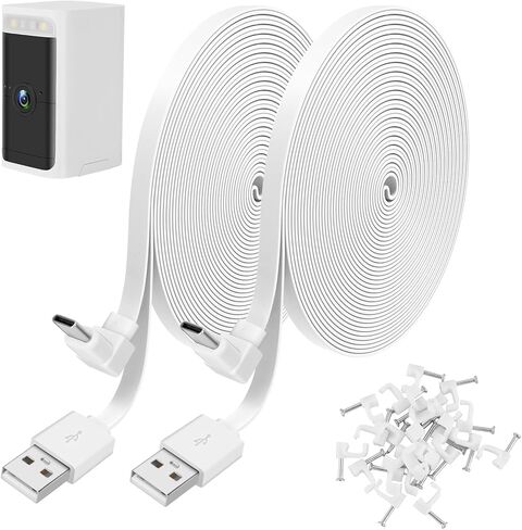 Uogw 2 Pack 10FT Power Charging Cable Compatible with WYZE Battery Cam Pro,USB to 90 Degree Type C Power Charger Cord for WYZE Battery Cam Pro,L-Shaped Flat Power Extension Cable (White) in Saudi Arabia