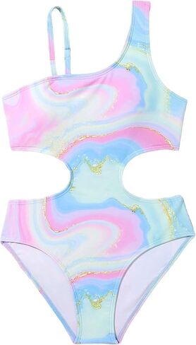 Milumia Girl's Cut Out One Piece Swimsuit Marble Print Asymmetrical Bathing Suit Swimwear in Saudi Arabia