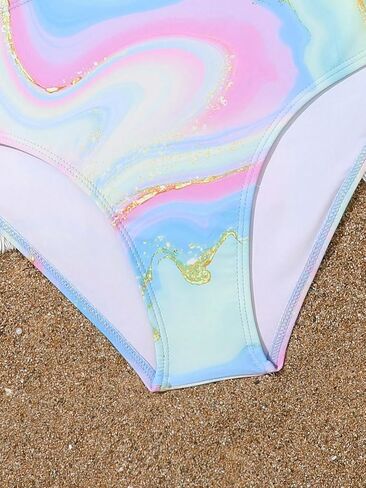 Milumia Girl's Cut Out One Piece Swimsuit Marble Print Asymmetrical Bathing Suit Swimwear in Saudi Arabia