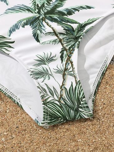 بدلة سباحة SHENHE للفتيات قطعة واحدة برقبة واسعة وطبعة استوائية مع أغطية علوية طويلة الأكمام in Kuwait