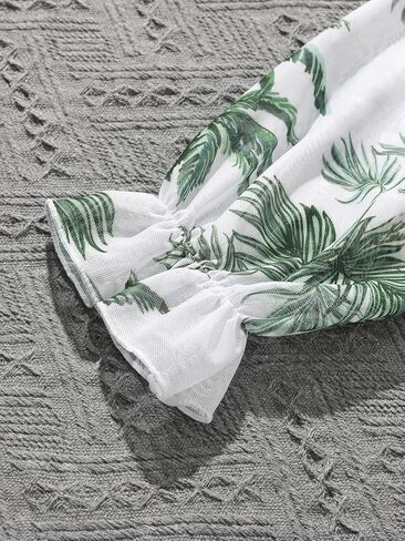 بدلة سباحة SHENHE للفتيات قطعة واحدة برقبة واسعة وطبعة استوائية مع أغطية علوية طويلة الأكمام in Kuwait