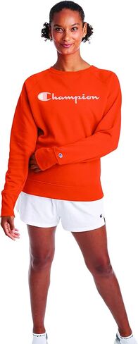 Champion Women's Powerblend Crew, Screen Print Script, Poppy Orange, Large in Saudi Arabia