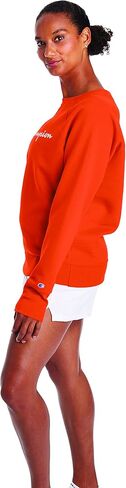 Champion Women's Powerblend Crew, Screen Print Script, Poppy Orange, Large in Saudi Arabia