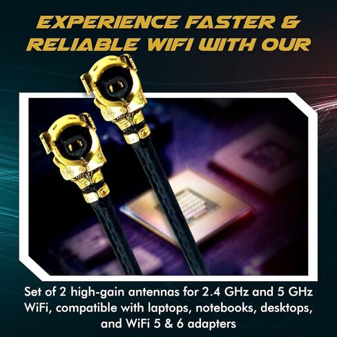 Set of 2X 20cm (8in) I-PEX MHF4 (IPEX4) 2.4 GHz 5 GHz Antenna High Gain for WiFi 5 & 6 Adapters Laptops Notebooks & Desktops in Saudi Arabia