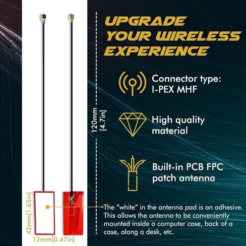 Set of 2X 20cm (8in) I-PEX MHF4 (IPEX4) 2.4 GHz 5 GHz Antenna High Gain for WiFi 5 & 6 Adapters Laptops Notebooks & Desktops in Saudi Arabia