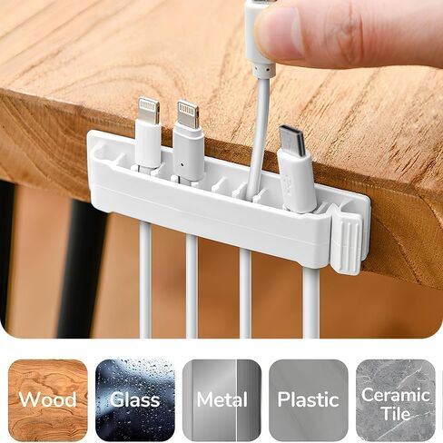5 قطع من مشابك الكابلات منظم سلك ذاتي اللصق، حامل سلك إدارة كابل الشاحن للمكتب، 10 فتحات منظم سلك الكابل للمنزل والمكتب والسيارة والهاتف USB (أبيض) in Kuwait