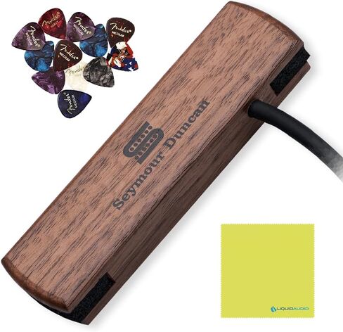 Seymour Duncan 11500-30-WLN Woody Single Coil Acoustic Guitar Soundhole Pickup - Walnut Bundle w/ 12x Fender Guitar Picks, and Liquid Audio Polishing Cloth in Saudi Arabia