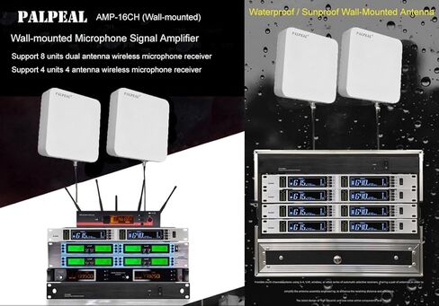 نظام توزيع هوائي لاسلكي UHF مثبت على الحائط بـ 8 اتجاهات AMP-16CH، 14 مخرجًا + 2 منفذ متتالي، هوائي نشط مثبت على الحائط مقاوم للماء/الشمس، مضخم إشارة الميكروفون، 2200 قدم in Kuwait
