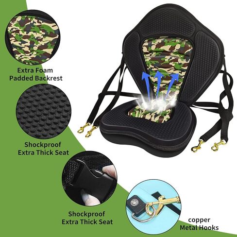 مقعد Vashly Kayak، وسائد مقعد سميكة لقوارب الكاياك، ومقاعد الزورق مع حقيبة تخزين قابلة للفصل، وسادة مقعد كاياك، للتجديف بالكاياك والتجديف وصيد الأسماك in Kuwait