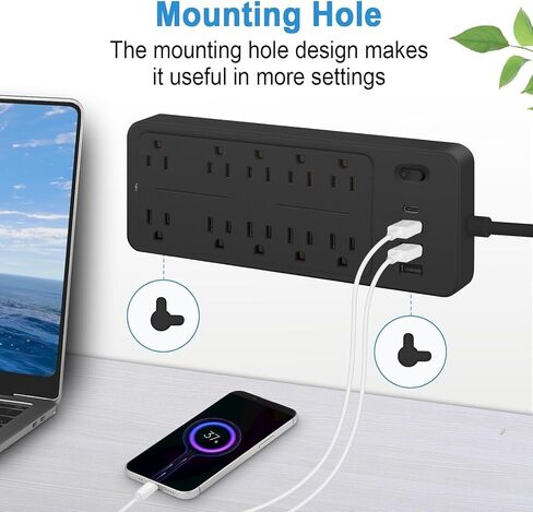 منافذ USB لحماية قطاع الطاقة، محطة شحن سطح المكتب لمنافذ متعددة المنافذ، قابس مسطح، حامل على الحائط، مع محطة إضاءة ليلية، للمنزل والمكتب in Saudi Arabia