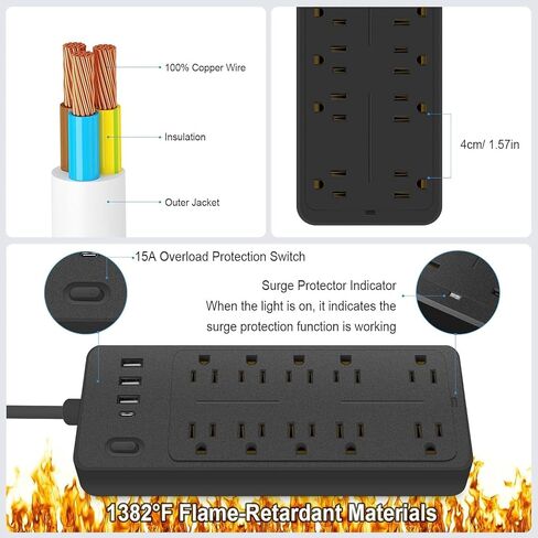 منافذ USB لحماية قطاع الطاقة، محطة شحن سطح المكتب لمنافذ متعددة المنافذ، قابس مسطح، حامل على الحائط، مع محطة إضاءة ليلية، للمنزل والمكتب in Saudi Arabia
