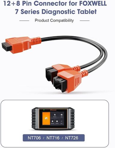 محول كابل FOXWELL Obd2 إلى 12 + 8 متوافق مع موصل كابل FCA Autoauth مناسب لكابل الاختبار الرئيسي لمركبة Chrysler لـ FOXWELL NT604 NT624 NT706 NT716 NT726 NT809 NT809BT NT809TS GT75 GT75S in Saudi Arabia