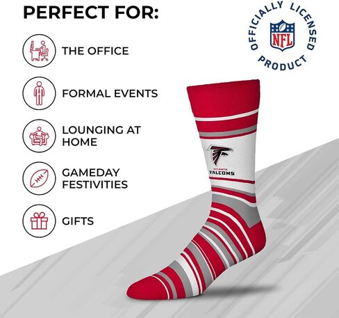 FBF NFL Adult Striped Dress Socks - Premium Quality - Machine Washable - Perfect for Game Day and Everyday Wear (Atlanta Falcons - Red) in Saudi Arabia