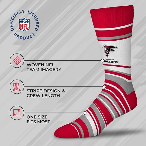 FBF NFL Adult Striped Dress Socks - Premium Quality - Machine Washable - Perfect for Game Day and Everyday Wear (Atlanta Falcons - Red) in Saudi Arabia