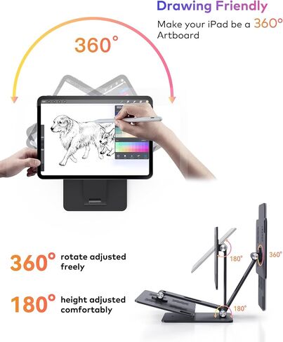 Magnetic Stand for iPad Pro 11 inch, [70* N52 Magnets Powerful] [Painter & Gamer Friendly] Aluminum Alloy iPad Stand for Desk Holder 180 Adjustable 360 Rotatable (Black) in Saudi Arabia