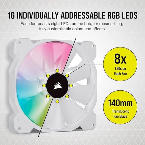 CORSAIR iCUE SP140 RGB Elite (CO-9050139) أداء 140 مم - مجموعة مراوح مزدوجة PWM بيضاء مع عقدة إضاءة CORE (متجددة) in Kuwait