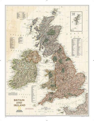 National Geographic Maps: Britain and Ireland Executive Wall Map - Antique Style - 30.25 x 23.5 inches - Front Lamination in Saudi Arabia