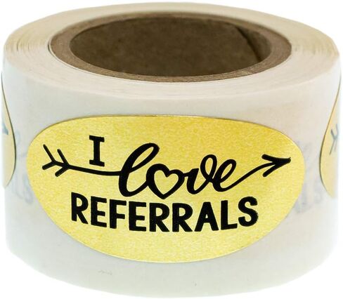 I Love Referrals - Oval Gold Foil Stickers - Great Real Estate Agents and Sales Supplies (Roll of 100, I Love Referrals) in Kuwait
