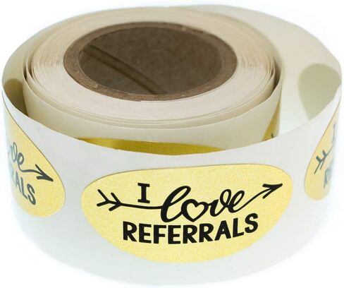 I Love Referrals - Oval Gold Foil Stickers - Great Real Estate Agents and Sales Supplies (Roll of 100, I Love Referrals) in Kuwait