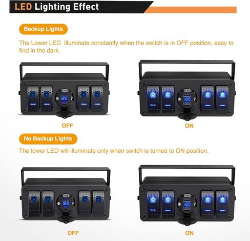 GOOACC 4 Gang Rocker Switch Box 12V SPST ON Off Switch QC 3.0 USB Charger Voltmeter Waterproof Aluminum Rocker Switch Panel Night Glow Stickers for Boats Cars RVs Trucks, 2 Years Warranty in Saudi Arabia