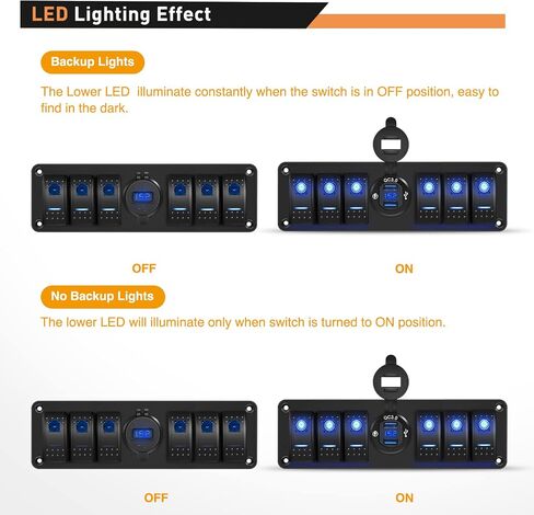 GOOACC 4 Gang Rocker Switch Box 12V SPST ON Off Switch QC 3.0 شاحن USB الفولتميتر مقاوم للماء من الألومنيوم لوحة مفاتيح الروك ملصقات توهج ليلي للقوارب والسيارات والشاحنات RVs، ضمان لمدة عامين in Saudi Arabia