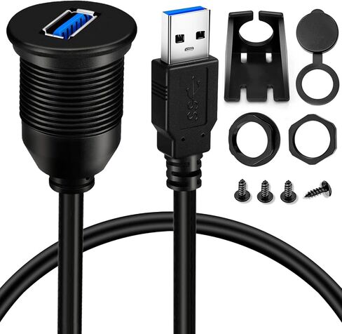 BATIGE 5 Pack Single Port USB 3.0 Car Mount Flush Cable USB 3.0 Male to Female Extension Waterproof for Car Truck Boat Motorcycle Dashboard Panel 3ft in Kuwait