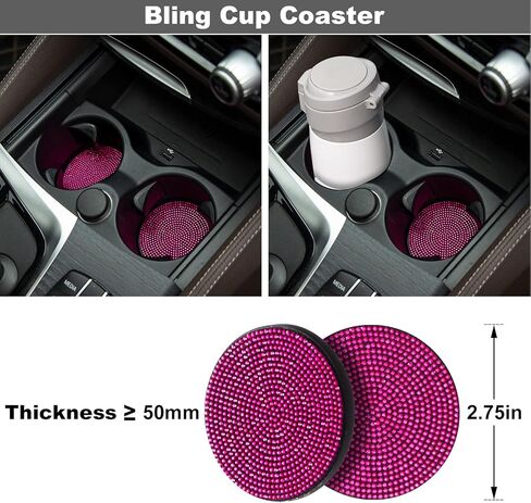 6 Pieces Purple Car Interior Decor Set, Steering Wheel Cover for Women with Rhinestone Cup Coasters in Saudi Arabia