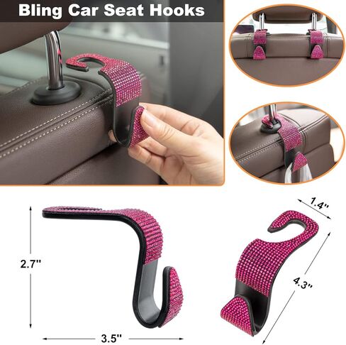 مجموعة داخلية للسيارة أرجوانية مكونة من 6 قطع، غطاء عجلة القيادة للنساء مع قواعد أكواب من حجر الراين، خطافات مسند رأس مقعد السيارة اللامعة، غطاء عجلة قيادة ماسي مناسب عالمي 14.5-15 بوصة in Kuwait