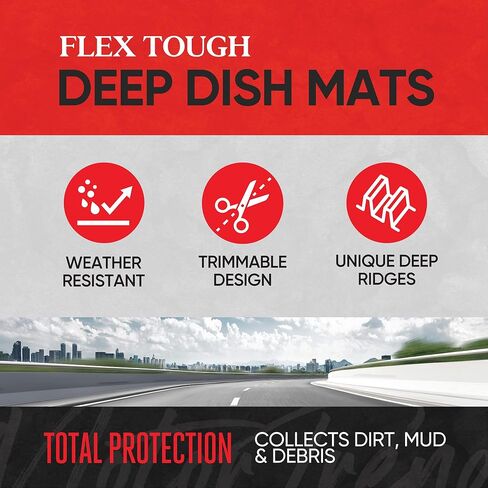 Motor Trend MT-921-BK FlexTough Tortoise - سجادات أرضية مطاطية شديدة التحمل لسيارة الدفع الرباعي والشاحنات والشاحنات - حماية من جميع الأحوال الجوية - طبق عميق (أسود) in Saudi Arabia