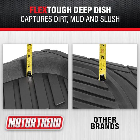 Motor Trend MT-921-BK FlexTough Tortoise - سجادات أرضية مطاطية شديدة التحمل لسيارة الدفع الرباعي والشاحنات والشاحنات - حماية من جميع الأحوال الجوية - طبق عميق (أسود) in Saudi Arabia