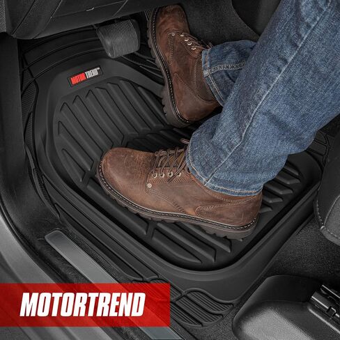 Motor Trend MT-921-BK FlexTough Tortoise - سجادات أرضية مطاطية شديدة التحمل لسيارة الدفع الرباعي والشاحنات والشاحنات - حماية من جميع الأحوال الجوية - طبق عميق (أسود) in Saudi Arabia