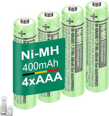 4 عبوات BK-40AAABU AAA حجم بطاريات الهاتف اللاسلكي 400 مللي أمبير NiMH AAA بطاريات قابلة للشحن 1.2 فولت للهواتف اللاسلكية باناسونيك، الإلكترونيات، أجهزة التحكم عن بعد in Saudi Arabia