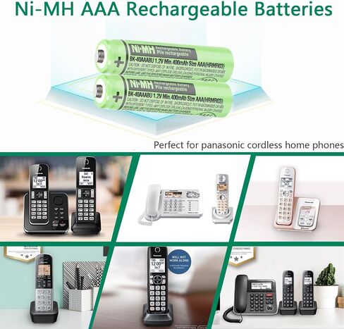 4 عبوات BK-40AAABU AAA حجم بطاريات الهاتف اللاسلكي 400 مللي أمبير NiMH AAA بطاريات قابلة للشحن 1.2 فولت للهواتف اللاسلكية باناسونيك، الإلكترونيات، أجهزة التحكم عن بعد in Saudi Arabia