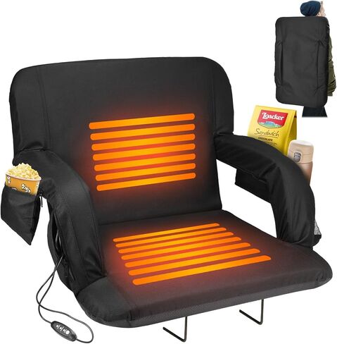 Suteck 25" Heated Stadium Seats for Bleachers with Back Support, Heated Stadium Chair for Outdoor Sport Events, 6 Reclining Positions, 3 Heat Mode, 5 Pockets 2pcs（No Include USB Power Bank） in Saudi Arabia