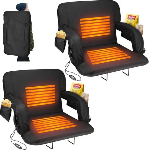 Suteck 25" Heated Stadium Seats for Bleachers with Back Support, Heated Stadium Chair for Outdoor Sport Events, 6 Reclining Positions, 3 Heat Mode, 5 Pockets 2pcs（No Include USB Power Bank） in Saudi Arabia
