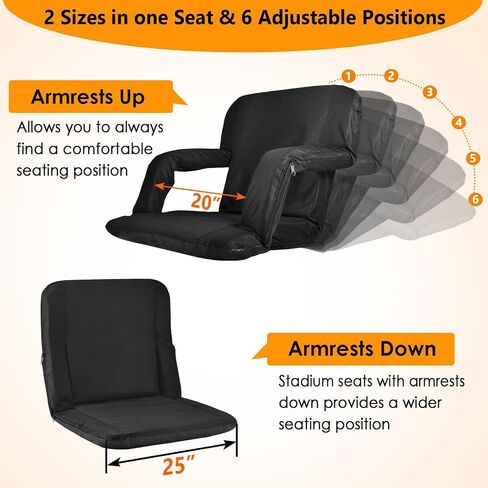 Suteck 25" Heated Stadium Seats for Bleachers with Back Support, Heated Stadium Chair for Outdoor Sport Events, 6 Reclining Positions, 3 Heat Mode, 5 Pockets 2pcs（No Include USB Power Bank） in Saudi Arabia