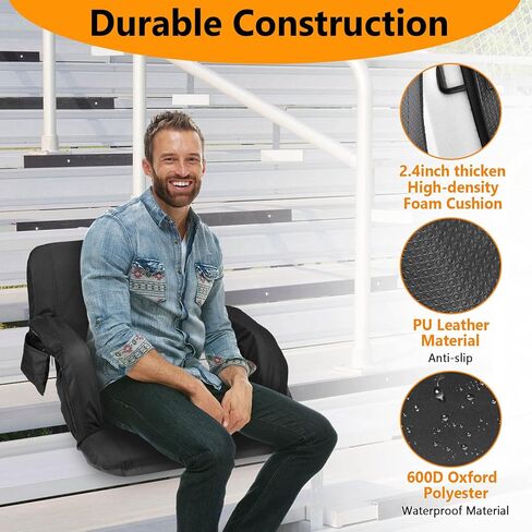 Suteck 25" Heated Stadium Seats for Bleachers with Back Support, Heated Stadium Chair for Outdoor Sport Events, 6 Reclining Positions, 3 Heat Mode, 5 Pockets 2pcs（No Include USB Power Bank） in Saudi Arabia