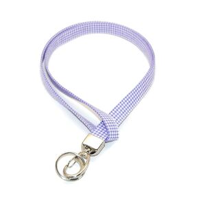 Gingham Check Print Lanyard for ID or Keys Fabric with Clip (Pink)