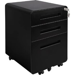 PACHIRA E-Commerce Black File Cabinet with Lock, 3 Drawer Rolling File Cabinet Under Desk Metal Pedestal for Home Office, Fully Assembled Including Wheels