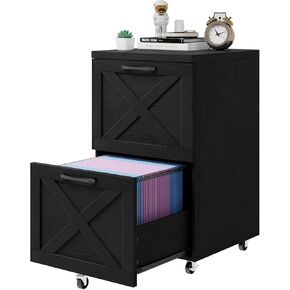 Farmhouse File Cabinet with 2 Drawers, Vertical Filing Cabinet on Wheels for Letter/A4 Size Hanging Files, Mobile File Cabinets Printer Stand for Home Office, White
